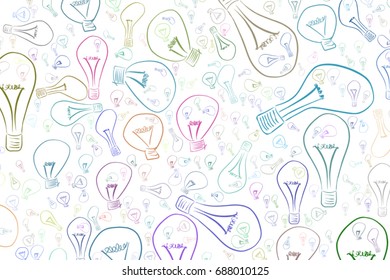 Abstract light bulbs illustrations background pattern. Idea conceptual. Vector graphic.