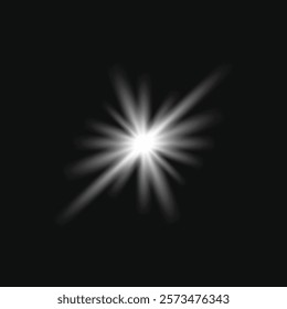 Abstract light burst on black background. Radiating light beams create a dynamic, glowing effect. Light burst adds a dramatic, luminous touch. Light effect black vector.