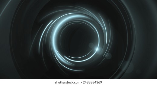 Abstract light circle with vortex motion and glow effect. Realistic 3d vector magic energy sphere. Neon blue ring for game portal or futuristic frame. bright fantasy round border with streak and halo.