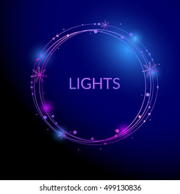 Resumen de los círculos de luz de fondo con flores pequeñas y luces. Ilustración vectorial.