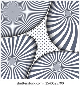 Abstract light composition with radial and dotted frames in monochrome style. Vector illustration