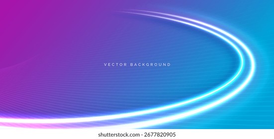 Abstract light curve glowing on blue and pink background with copy space for text. Template data concept. Vector illustration