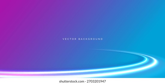 Abstract light curve glowing on blue and pink background with copy space for text. Template data concept. Vector illustration