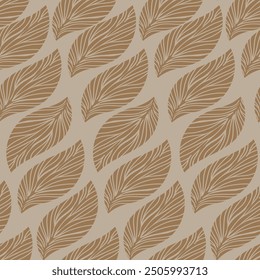 Abstract light dark brown leaves seamless vector pattern on dark grey background. Nature leaf Pattern. Abstract floral seamless pattern.