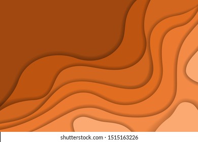 Abstract light and dark orange wavy shapes paper cut background with empty place for text. Elegant 3d layered illustration, desert sand concept for banner, trendy cutout cover