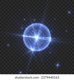 Abstract light effect. Explosion of a blue nova in outer space. Vector on transparent background.	
