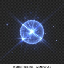 Abstract light effect. Explosion of a blue nova in outer space. Vector on transparent background.	
