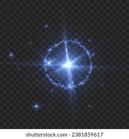 Abstract light effect. Explosion of a blue nova in outer space. Vector on transparent background.	
