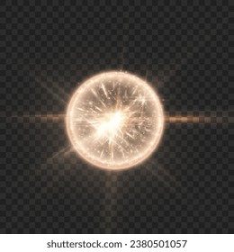 Abstract light effect. Explosion of a golden nova in outer space. Vector on transparent background.	
