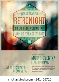 Abstract Light Effect Flyer Template Layout With Retro Style Badge Advertising A Live Music Event