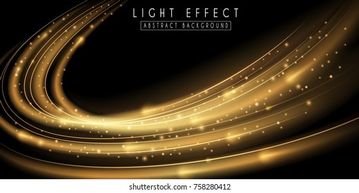 Abstract Light Effect. Futuristic Gold Wave Illustration.  Festive Sparkling Background.