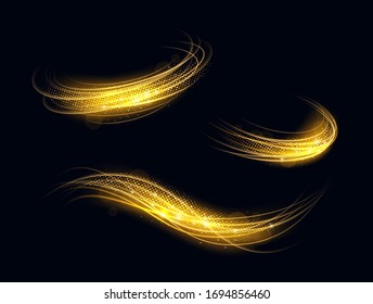 Abstract light effect. Glowing light lines with sparkles on black background. Glowing neon light shape. Light  stroke. Vector illustration.