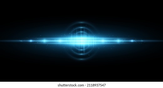 Abstract light effect isolated on black background. Horizontal flash. Vector glowing flash for your project. Flare and glare. Sci-fi blue rays. EPS 10