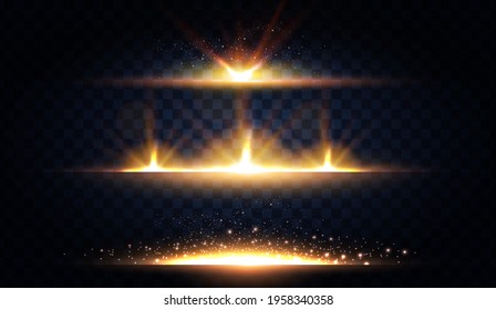 Abstract light effect and lens flare collection. Glowing stars. and sparkles on transparent background. Shining borders.
