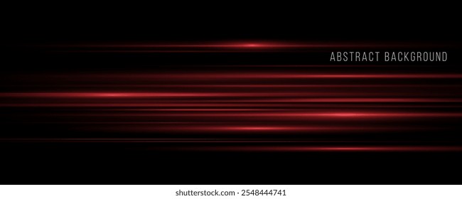 Linha de efeito de luz abstrata. Velocidade ​ ​ilustração vetorial, estrada. Feixes de laser vermelho isolado no fundo preto.Flash lente vermelha. Raios horizontais brilhando no escuro. 