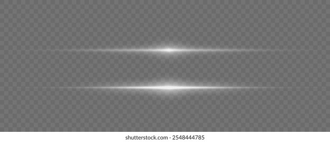 Línea de efecto de luz Abstractas. Velocidad ​​Ilustración vectorial, carretera. Rayos láser blancos aislados sobre fondo negro. Flash de lente blanco. Horizontales rayos brillando en la oscuridad.