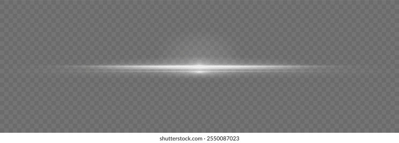 Abstract light effect line. Speed ​​vector illustration, road. White laser beams isolated on black background. White lens flash. Horizontal rays glowing in the dark.