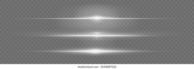Línea de efecto de luz Abstractas. Velocidad ​​Ilustración vectorial, carretera. Rayos láser blancos aislados sobre fondo negro. Flash de lente blanco. Horizontales rayos brillando en la oscuridad.