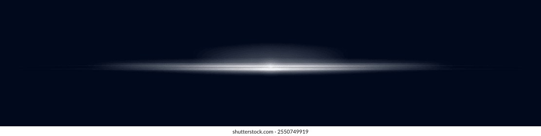 Linha de efeito de luz abstrata. Velocidade ​ ​ilustração vetorial, estrada. Feixes de laser brancos isolados sobre fundo preto. Flash de lente branca. Raios horizontais brilhando no escuro.