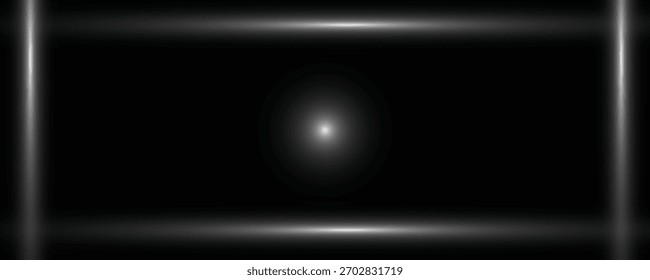 Abstract light effect line. Speed ​​vector illustration, road. White laser beams isolated on black background. White lens flash. Horizontal rays glowing in the dark.