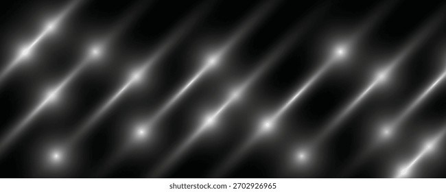 Linha de efeito de luz abstrata. Velocidade ​ ​ilustração vetorial, estrada. Feixes de laser brancos isolados sobre fundo preto. Flash de lente branca. Raios horizontais brilhando no escuro.