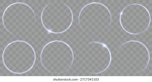 Abstrakter Lichteffekt auf schwarzem Hintergrund. Vektorgrafik. Ellipse schimmernde Farbe. Leuchtendes blaues Licht Ringe und Trails Vektor Set Licht Glas Kreise, Linien, Tisch, HUD Plattform. 3D-Licht.