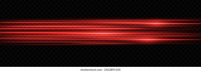 Abstract light effect. Red lens flare. Horizontal beams glow in the dark. Vector.