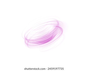 Abstract light effect in the shape of an oval vortex on a white background. Dynamic purple lines with glow effect. Rotating light effect for gaming and advertising design.