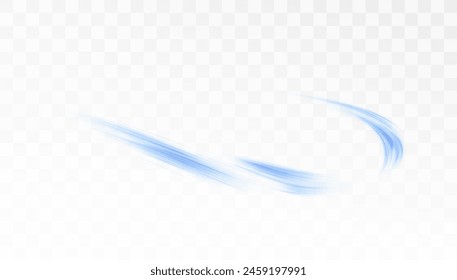 Abstract light effect in the shape of an oval vortex on a white background. Dynamic blue lines with a glow effect. Rotating light effect for gaming and advertising design.