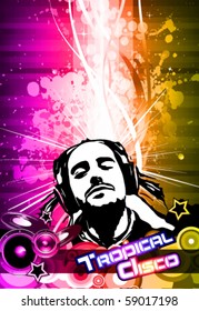 Abstract Light Explosion Disco Flyer with DJ shape