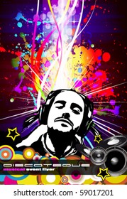 Abstract Light Explosion Disco Flyer with DJ shape