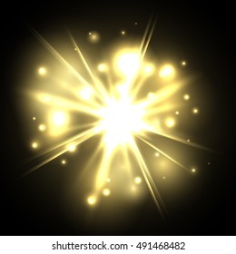 Abstract light explosion. Holiday light rays. Vector design layout for your flyers, covers, posters, brochures.