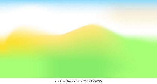 Abstrato luz fantasia primavera paisagem gradiente fundo amarelo verde azul cores. Fundo horizontal vetorial para cartaz sazonal, folheto, banner web, design de mídia social.