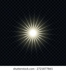 Abstractas destello de luz sobre fondo transparente. Estrella brillante de PNG, brillo de la luz de las estrellas con láser, superposición de prisma de brillo, líneas de velocidad, luz del sol, rayos brillantes para el diseño de tecnología, Navidad, bg. Ilustración vectorial aislada.