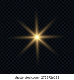 Abstractas destello de luz sobre fondo transparente. Estrella brillante de PNG, brillo de la luz de las estrellas con láser, superposición de prisma de brillo, líneas de velocidad, luz del sol, rayos brillantes para el diseño de tecnología, Navidad, bg. Ilustración vectorial aislada.