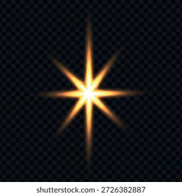 Abstract light flare on transparent background. PNG sparkle star, starlight glow with laser, glow prism overlay, speed lines, sunlight, shiny beams for technology design, xmas, bg. Isolated vector illustration.