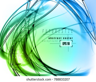 Abstract light futuristic dynamic background. Expressive cool vector frame with contrast glowing fibers 