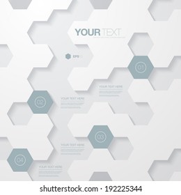 Abstract Light Futuristic Hexagon Shape Infographic Design Template For Your Business Presentation With Text And Numbers.  Eps 10 Stock Vector Illustration