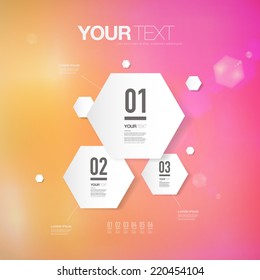 Abstract light futuristic hexagon shape infographic design template for your business presentation with text and numbers.  Eps 10 stock vector illustration
