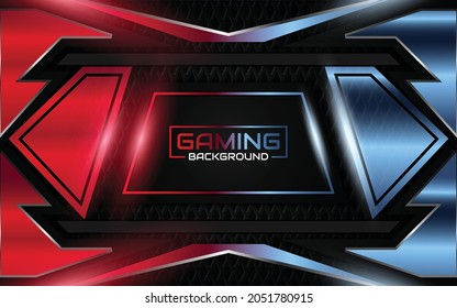 Abstract light futuristic red and blue gaming background with modern esport shapes. Vector design template technology concept can use element game banner, sport poster, cyber wallpaper, web