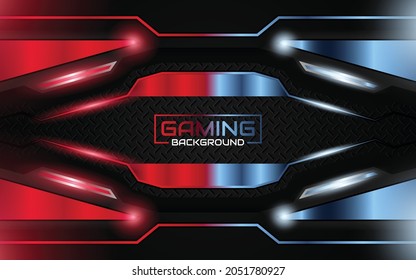 Abstract light futuristic red and blue gaming background with modern esport shapes. Vector design template technology concept can use element game banner, sport poster, cyber wallpaper, web
