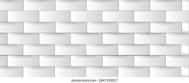 Abstract light geometric background. Seamless white and gray brick texture. Trendy illusion 3d repeatable pattern. 