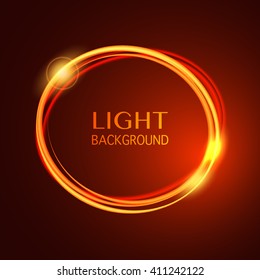 Abstract light gold circle background. Glowing fire ring trace. Glowing trace with magic sparkle. Vector transparent background