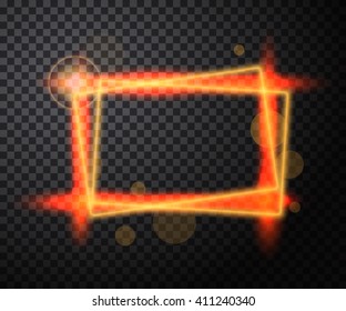Abstract light gold frame background. Glowing fire ring trace. Glowing trace with magic sparkle. Vector transparent background