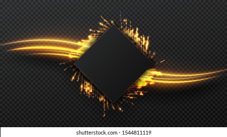 Abstract light gold vector square on transparent background. Round shining glitter circular light frame. Vector illustration