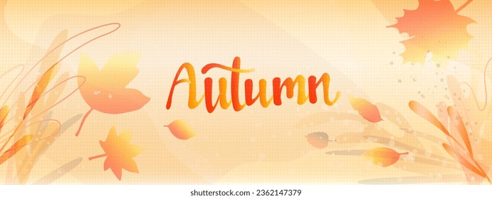 Abstract light golden soothing background with autumn leaves and stems. Beautiful modern templates for placing text, promotions, advertising, promotions in soothing yellow-orange tones.