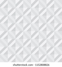Abstract light gray 3d effect polygon geometry seamless pattern with rhombus tile. Embossing illusion repeatable geometric motif for header, poster, background.
