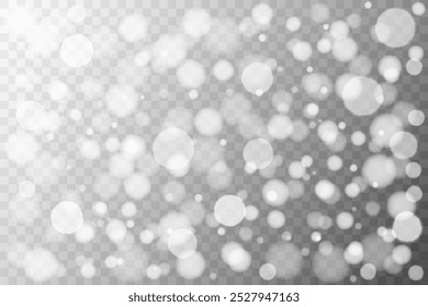 Abstract light gray background with blurred bokeh effect on transparent background. Vector.