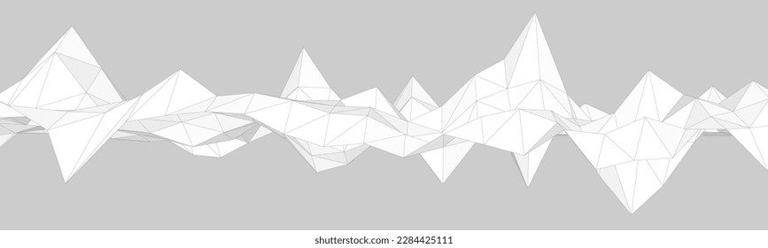 Abstract light gray mountainous landscape background, 3d mesh, low poly modeling, white crystals, vector design