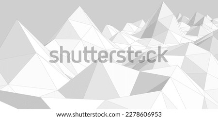Abstract light gray mountainous landscape background, 3d mesh, low poly modeling, white crystals, vector design